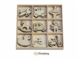 Houten ornamenten - Speelgoed 45 pcs - box 10,5 x 10,5 cm