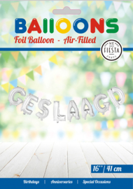 FOLIEBALLON WOORD 16″ 'GESLAAGD' ZILVER