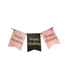 Party flag banner rose/black - Happy birthday