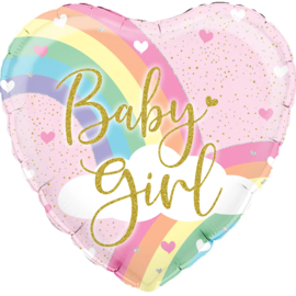 Folieballon Baby Girl- Rainbow Heart