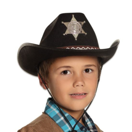 Hoed cowboy Sheriff zwart (kindermaat)