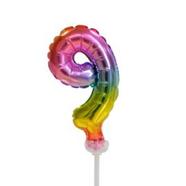 CIJFER TAART FOLIEBALLON 13cm REGENBOOG (0 t/m 9) (AIR)