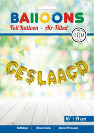 FOLIEBALLON WOORD 16″ 'GESLAAGD' GOUD