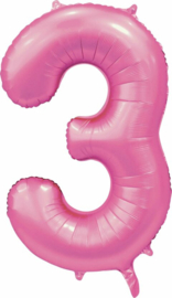 CIJFERBALLON 34″ NR. 3 SATIJN PINK