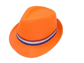 Hoed Oranje met rood wit blauw band