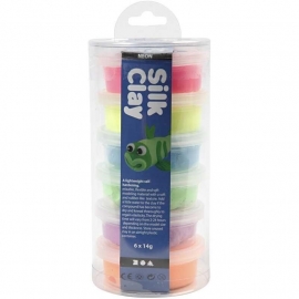 Silk Clay -kleuren assorti, neon, 6x14 gr