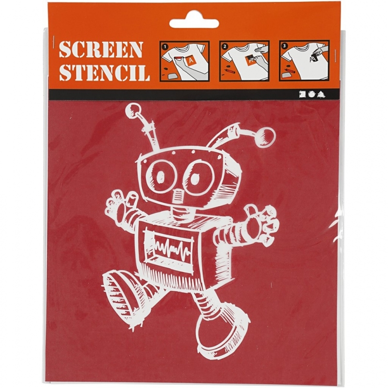 Screen stencil, vel 20x22 cm, robot, 1vel
