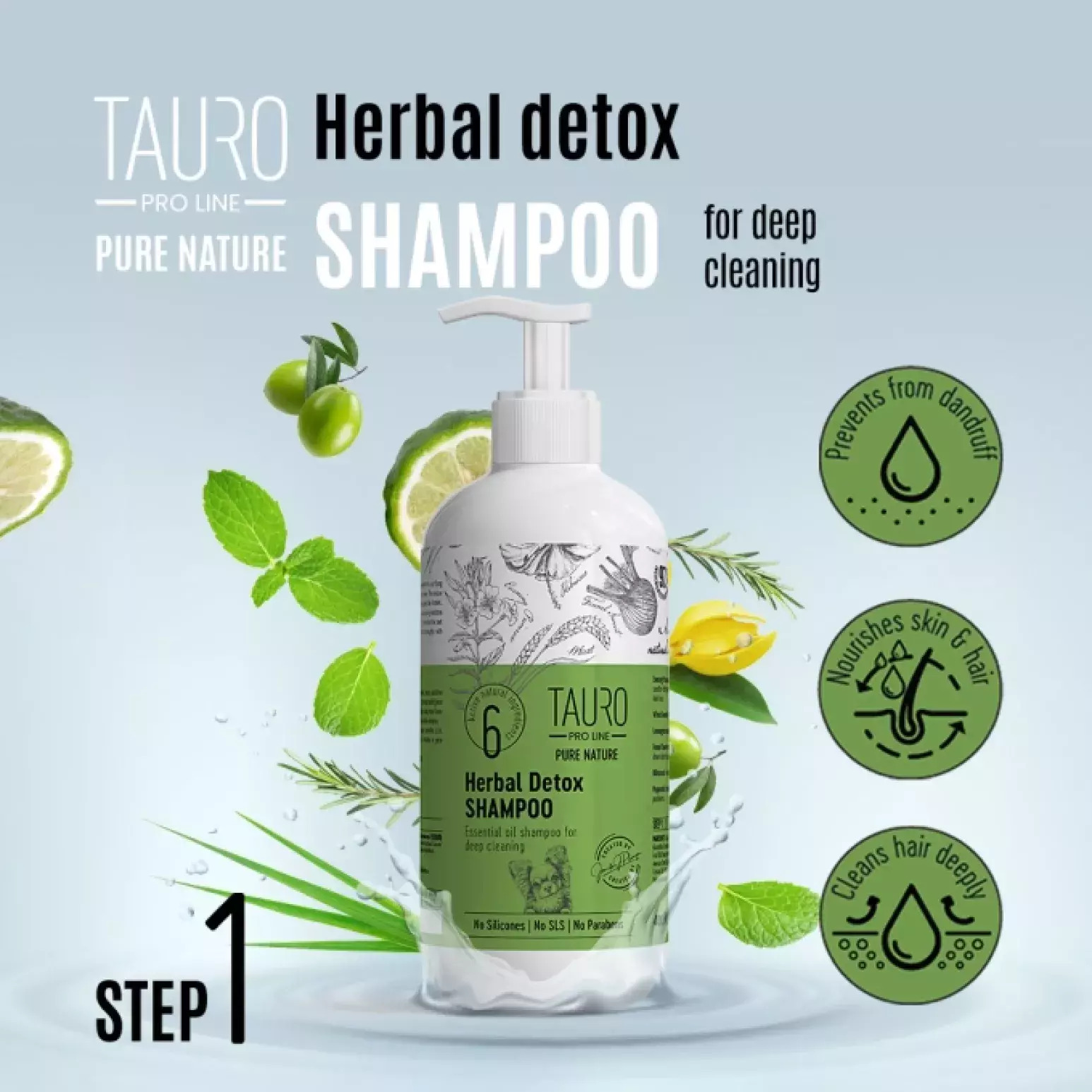 - TAURO Pro Line - Pure Nature - Herbal Detox Shampoo - Diepreinigend -