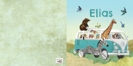 Geboortekaartje Elias | dieren in mint busje