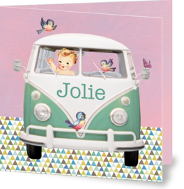 Geboortekaartje Jolie | pastel volkswagenbusje