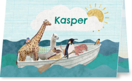 Geboortekaartje Kasper | dieren in roeiboot jongen