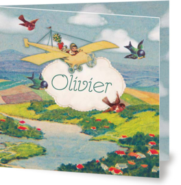 Geboortekaartje Olivier | vliegtuigje met vogeltjes