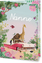 Geboortekaartje Nanne | roze oldtimer met dieren