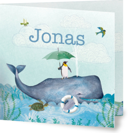 Geboortekaartje Jonas, walvis met pinguïn