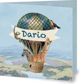 Geboortekaartje Dario | luchtballon met dieren jongen