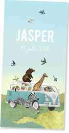 Geboortekaartje Jasper | mint busje met dieren langwerpig