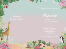 Geboortekaartje Nanne | roze oldtimer met dieren