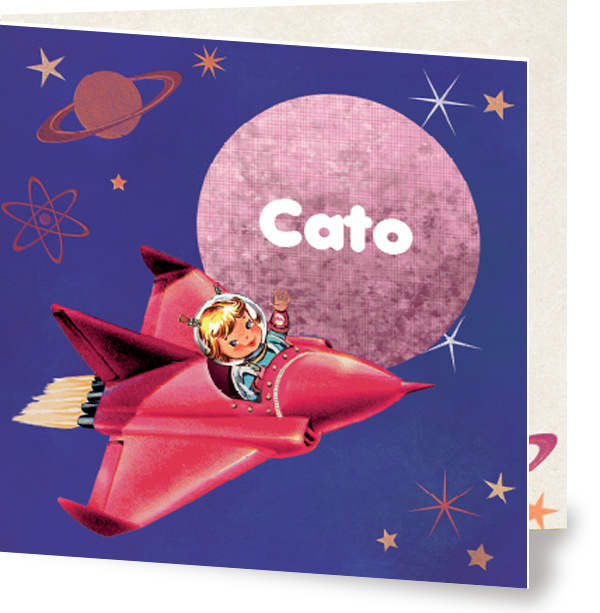 Geboortekaartje Cato | retro space meisje