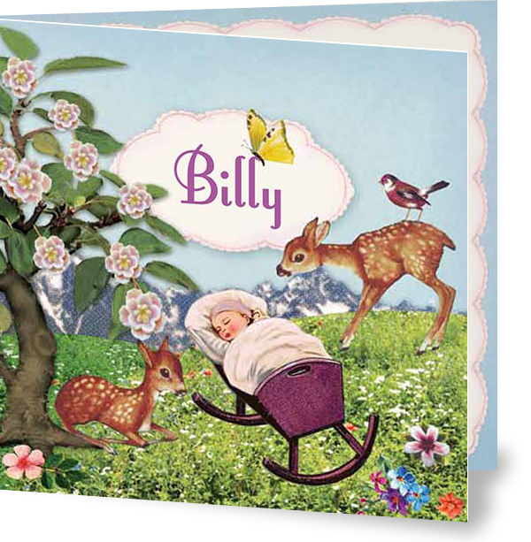 Geboortekaartje Billy | lente wieg hertjes
