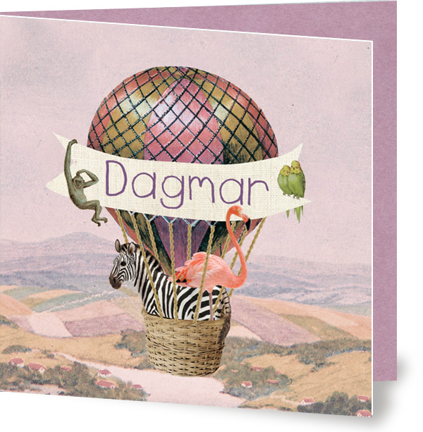 Geboortekaartje Dagmar | luchtballon met dieren meisje