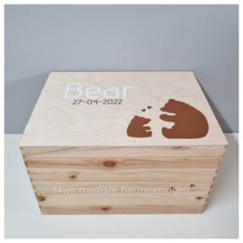 Houten Geboortekist | Herinneringen kist met naam en Beertjes | Herinneringskist I Love You Beary Much