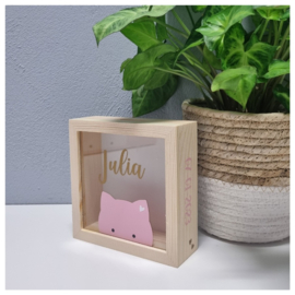 Houten Spaarpot met Naam en Poesje | Peek A Boo Kitty