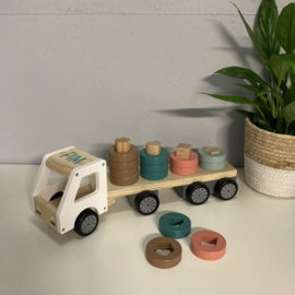 Kids Concept Sorter Ring Truck Aiden | Kids Concept Vrachtwagen Stapeltoren met naam | Vrachtauto