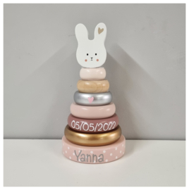 Jabadabado Stacking Toy Bunny | Houten Stapeltoren | Pastel Tinten Goud Zilver