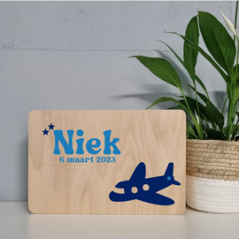 Houten Geboortekist | Herinneringen kist met naam en Vliegtuig | Herinneringskist Come Fly With Me