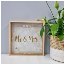 Houten Spaarpot met Naam en Bloemenkrans | Spaarpot Bruiloft | Spaarpot Mr & Mrs