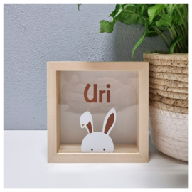 Houten Spaarpot met Naam en Konijntje | Peek A Boo Bunny