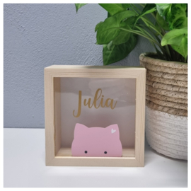 Houten Spaarpot met Naam en Poesje | Peek A Boo Kitty