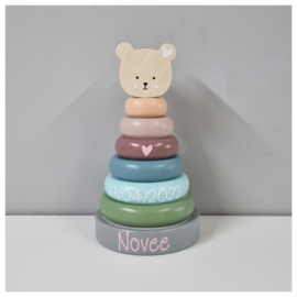 Jabadabado Stacking Toy Teddy | Houten Stapeltoren | Pastel Tinten