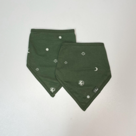 Jollein Bandana - Slabbetje - Stargaze - Leaf Green  - met naam - Set van 2