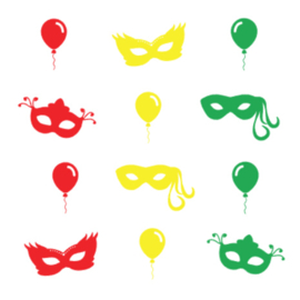 Carnavalsstickers | Raamstickers Maskers en Ballonnen | Stickerset CARNAVAL
