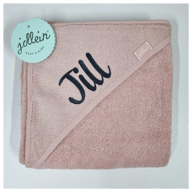 Jollein Badcape Badstof  75 x 75cm Pale Pink | Baby Badcape met naam bedrukt