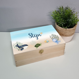 Houten Knutseldoos | Houten Knutselkist | Houten box met naam | Full Print Onderwaterwereld