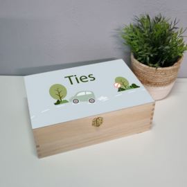 Houten Knutseldoos | Houten Knutselkist | Houten box met naam | Full Print en auto