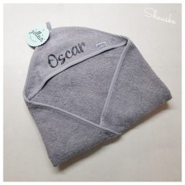 Jollein Badcape Badstof - 75 x 75cm - Storm Grey | Baby Badcape met naam bedrukt