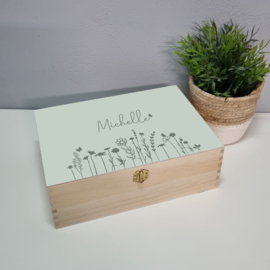 Houten Knutseldoos | Houten Knutselkist | Houten box met naam | Full Print Wildflower