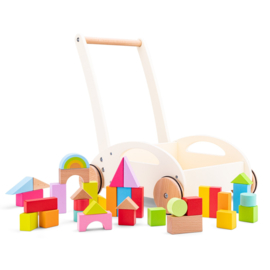 Houten loopwagen incl. blokken | loopwagen met naam en blokken | Babywalker