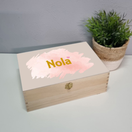 Houten Knutseldoos | Houten Knutselkist | Houten box met naam | Full Print Waterkleur roze