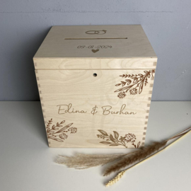 Naturel houten Enveloppenkist | Botanical Wedding | Huwelijks cadeau