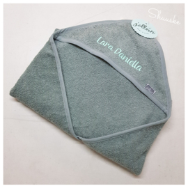 Jollein Badcape Badstof - 75 x 75cm - 100 x 100cm - Ash Green | Baby Badcape met naam bedrukt