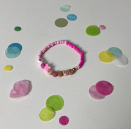 Armbandje met naam en Micky - Roze| FeelGood Armcandy