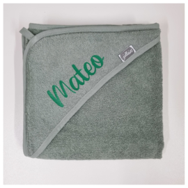 Jollein Badcape Badstof - 75 x 75cm - 100 x 100cm - Ash Green | Baby Badcape met naam bedrukt