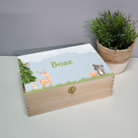 Houten Knutseldoos | Houten Knutselkist | Houten box met naam | Full Print Bos dieren