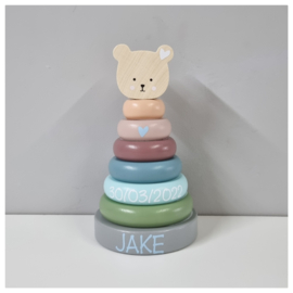 Jabadabado Stacking Toy Teddy | Houten Stapeltoren | Pastel Tinten