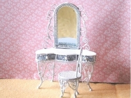 WH-WW51 Kaptafel met spiegel en stoel (wit metaal)