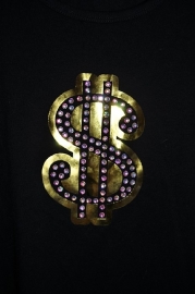 DOLLARLOGO met strass steentjes afgewerkt